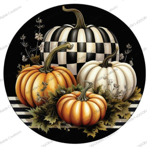 Black Checked Pumpkin Round Sign