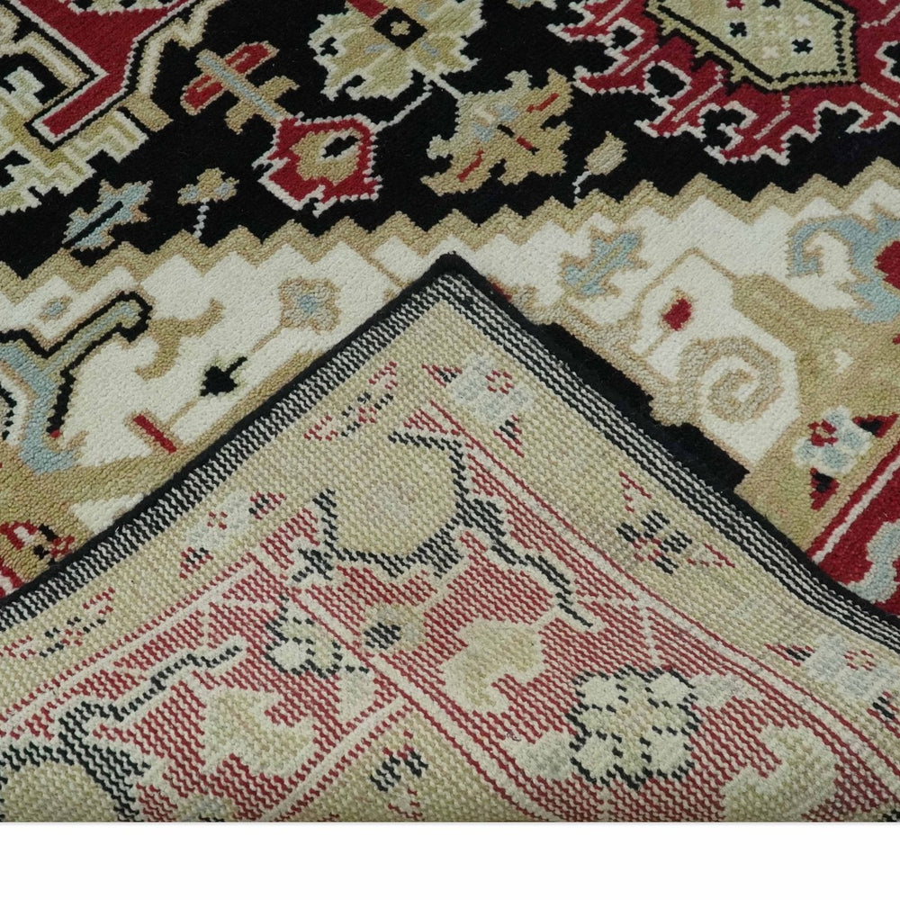 Black, Ivory, Olive and Brown Hand knotted Traditional Heriz Medallion Multi Size Wool Area Rug