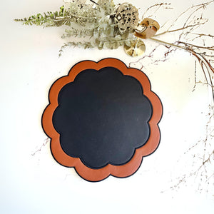 Serenity Black Orange Scalloped Faux Leather Placemats