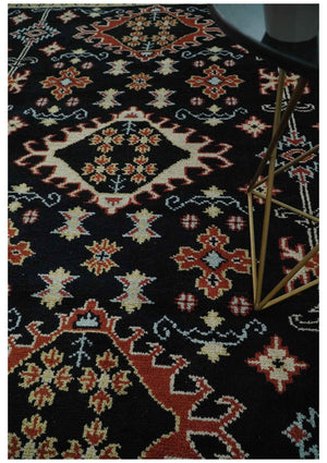 Black, Rust and Beige 8x10 Traditional Oriental Hand Knotted Wool Area Rug