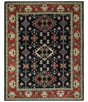 Black, Rust and Beige 8x10 Traditional Oriental Hand Knotted Wool Area Rug