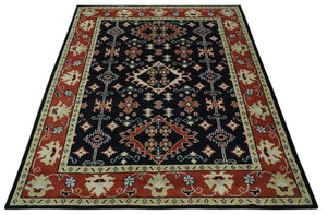 Black, Rust and Beige 8x10 Traditional Oriental Hand Knotted Wool Area Rug