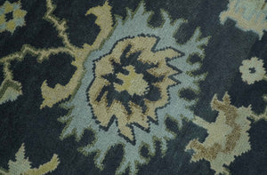 Black, Silver and Olive Oushak Hand Knotted Custom Made Wool Rug