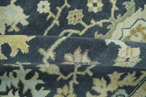 Black, Silver and Olive Oushak Hand Knotted Custom Made Wool Rug