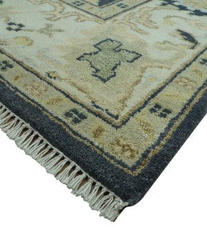 Black, Silver and Olive Oushak Hand Knotted Custom Made Wool Rug