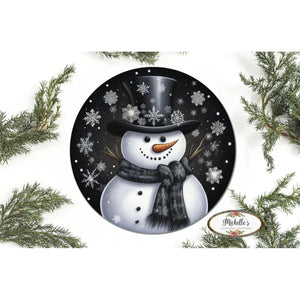Black Snowflake Snowman Round Sign - Wreath Enhancement