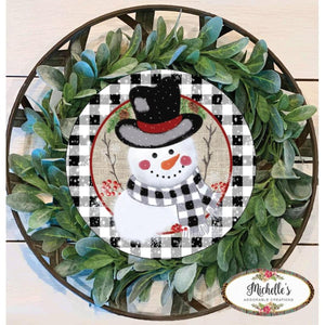 Black White Plaid Snowman Sign