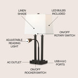 Blaire 2 - light modern farmhouse metal led table lamp with usb charging port - Tuesday Morning - Table Lamps