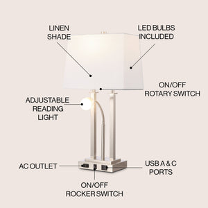 Blaire 2 - light modern farmhouse metal led table lamp with usb charging port - Tuesday Morning - Table Lamps