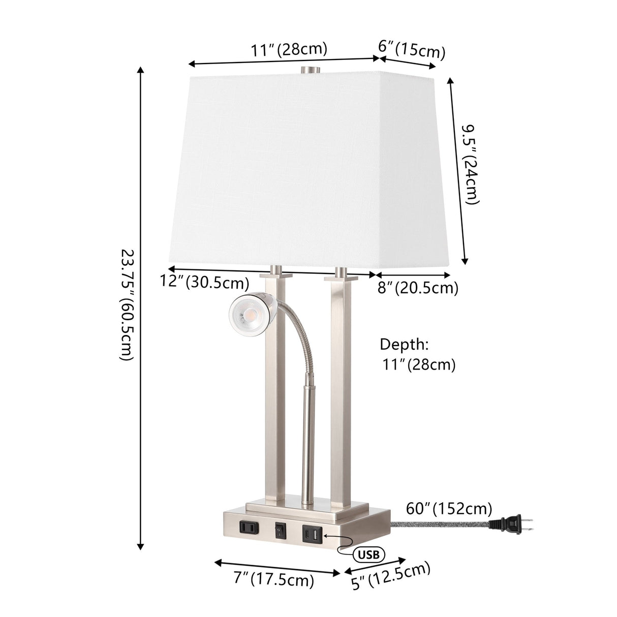 Blaire 2 - light modern farmhouse metal led table lamp with usb charging port - Tuesday Morning - Table Lamps