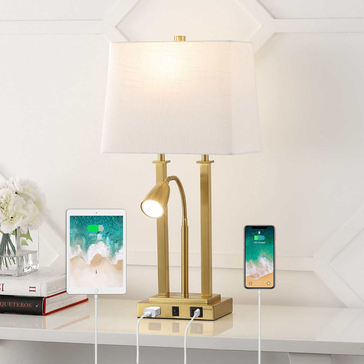 Blaire 2 - light modern farmhouse metal led table lamp with usb charging port - Tuesday Morning - Table Lamps