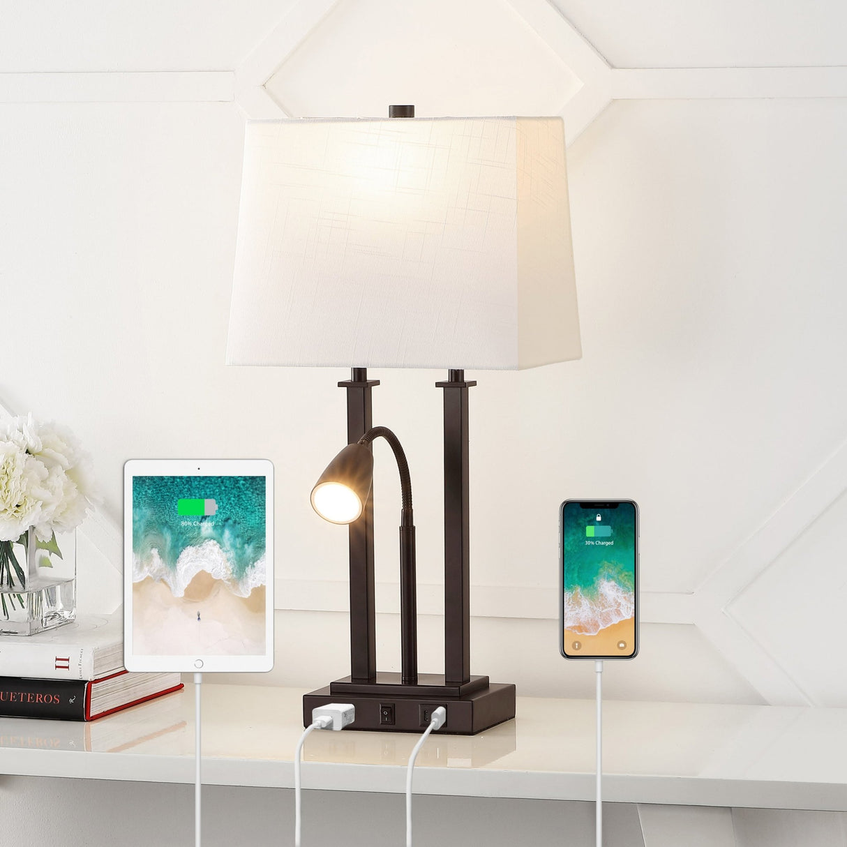 Blaire 2 - light modern farmhouse metal led table lamp with usb charging port - Tuesday Morning - Table Lamps
