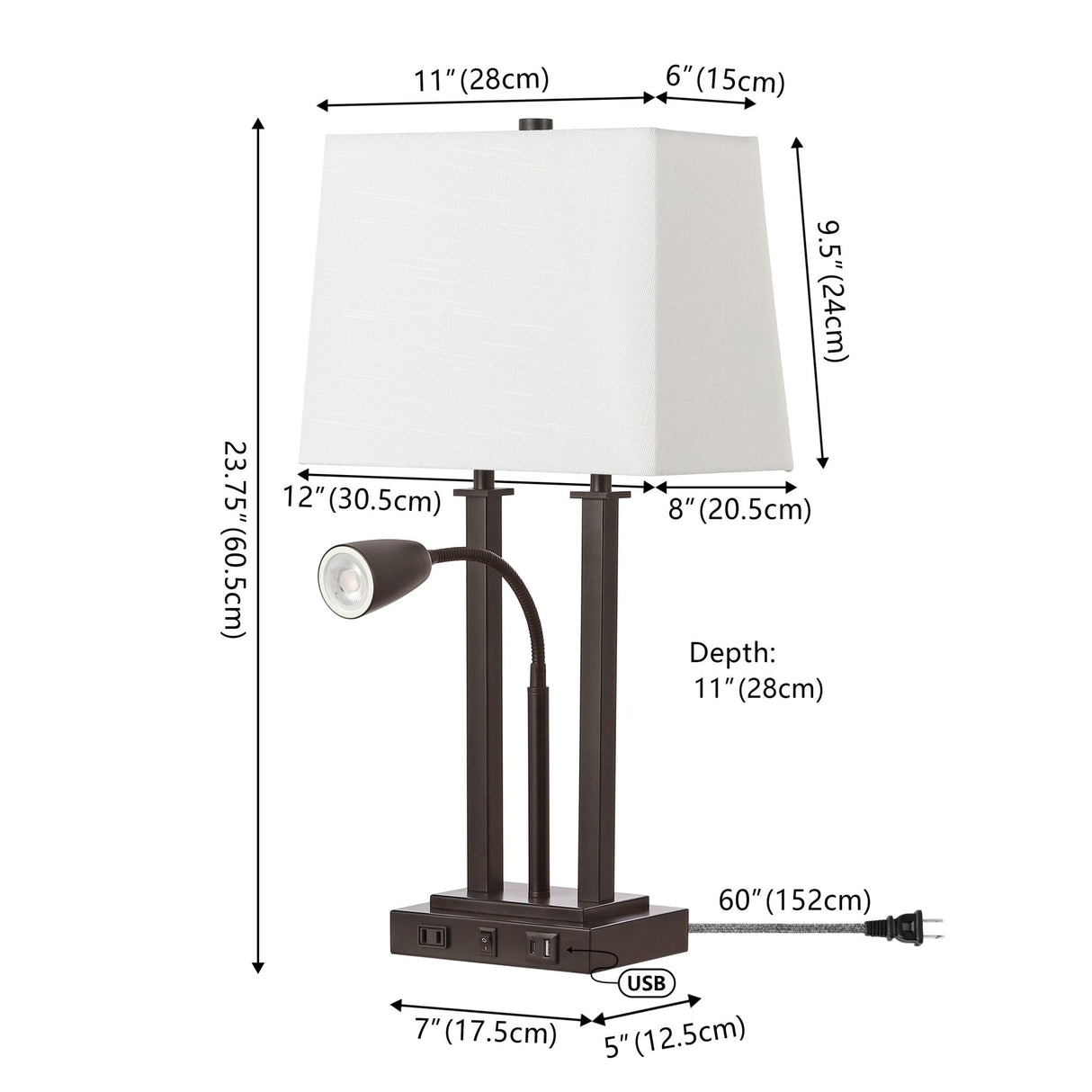 Blaire 2 - light modern farmhouse metal led table lamp with usb charging port - Tuesday Morning - Table Lamps
