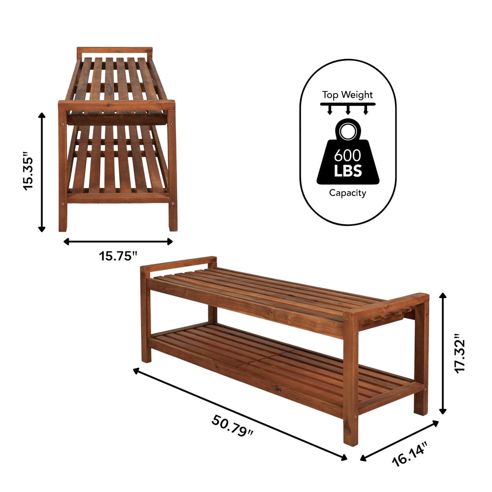 Blane 3 - seat mid - century modern support acacia wood slat outdoor garden patio bench - Tuesday Morning - Outdoor Benches