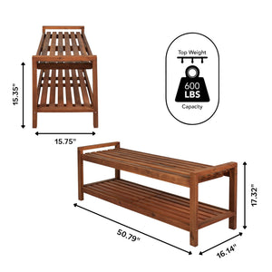 Blane 3 - seat mid - century modern support acacia wood slat outdoor garden patio bench - Tuesday Morning - Outdoor Benches