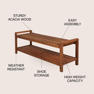 Blane 3 - seat mid - century modern support acacia wood slat outdoor garden patio bench - Tuesday Morning - Outdoor Benches