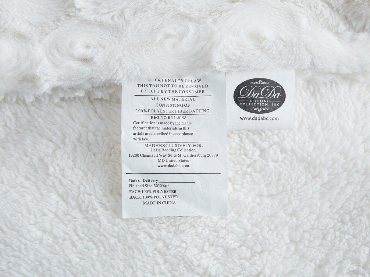 DaDa Bedding Luxury White Roses Fluffy Soft Sherpa Backside Faux Fur Throw Blanket (K11)