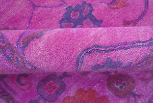 Bloom Overdyed Traditional Oushak Pink And Blue Hand Tufted Wool Rug