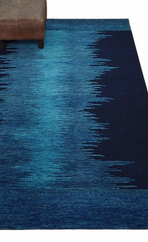 Ombre Blue 5x7 Modern Abstract Wool Hand Woven Southwestern Lori Rug