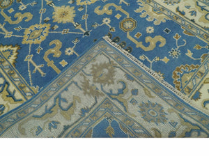 Blue and Beige 6x9 Hand Knotted Traditional Oushak wool area rug