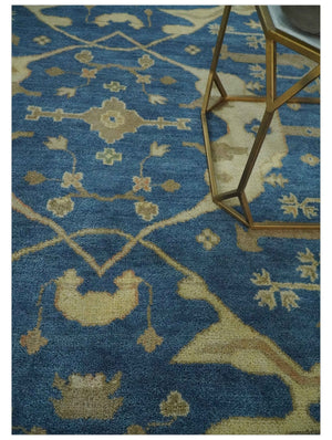 Blue and Beige Hand Knotted Traditional Oriental Oushak 8x10 wool Area Rug