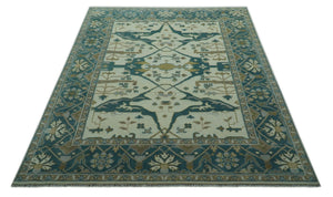 Blue And Beige Traditional Oushak Hand Knotted Custom Made wool rug