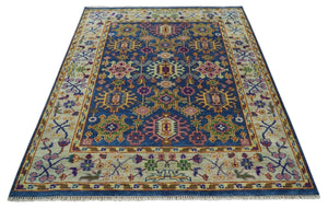 Blue and Beige Traditional Turkish Design Wool Hand Knotted Multi Sizes Area Rug