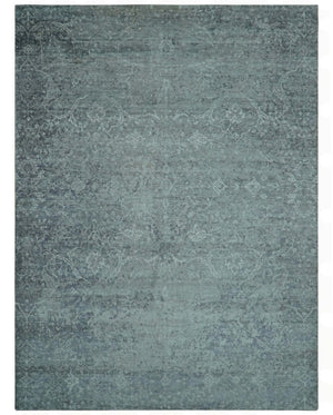 Blue And charcoal Transitional Design Hand Knotted 8.8x11.6 Wool Area Rug