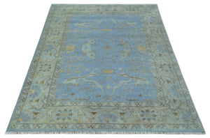 Blue and Gray Hand knotted Oriental Oushak 9x12 wool Area Rug