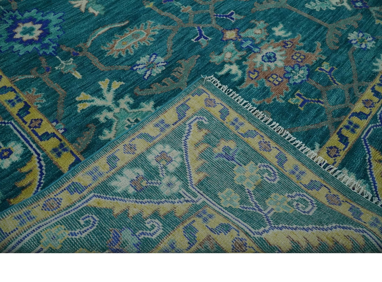 Blue and Mustard Hand knotted Traditional Oriental Oushak 9x12 wool Area Rug