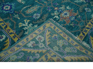 Blue and Mustard Hand knotted Traditional Oriental Oushak 9x12 wool Area Rug
