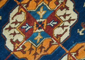 Blue And Mustard Traditional Medallion Design 8x10 Hand Knotted wool Area Rug