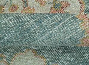 Blue And Peach Traditional Turkish Design Hand Knotted 8x10 Wool Area Rug