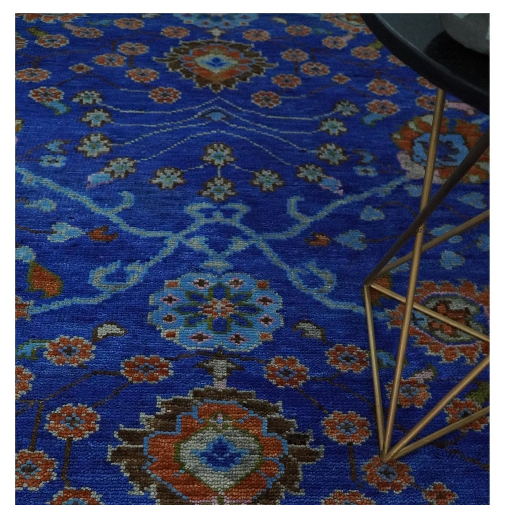 Blue and Rust Hand Knotted Traditional Floral Oushak Multi Size Wool Area Rug