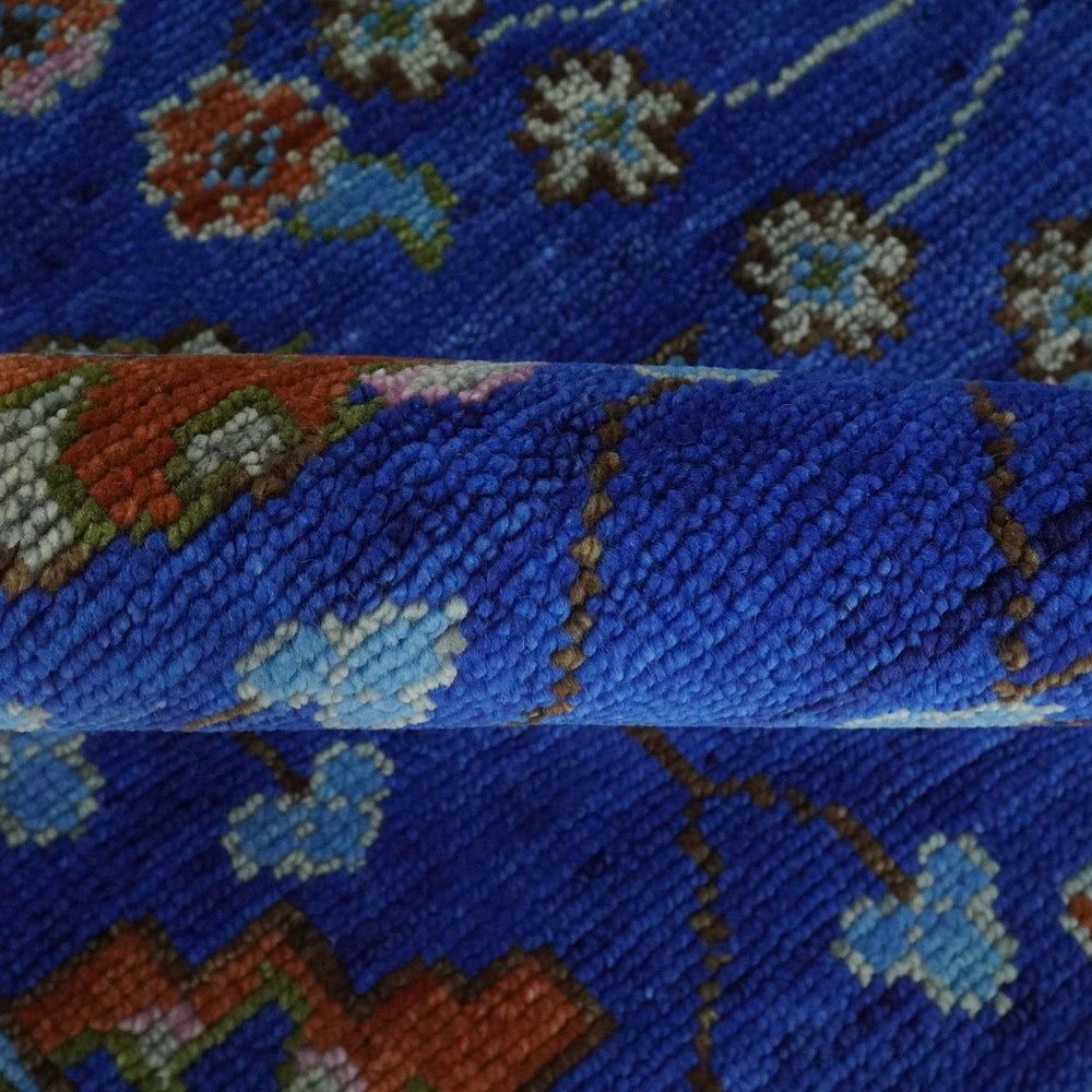 Blue and Rust Hand Knotted Traditional Floral Oushak Multi Size Wool Area Rug
