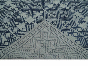 Blue and silver Hand carved Design Traditional Medallion Hand knotted 10x14 wool Area Rug