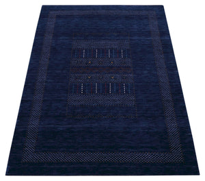 Blue And White Center Pattern Design Hand Loomed Wool Area Rug
