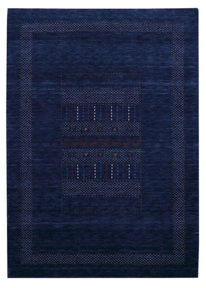 Blue And White Center Pattern Design Hand Loomed Wool Area Rug