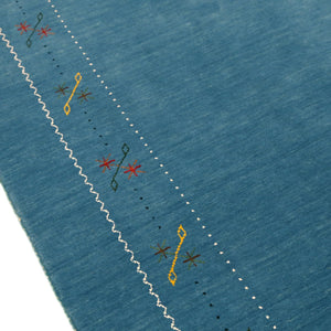 Blue And White Gabbeh Border Design Hand Loomed Wool Area Rug