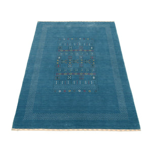 Blue And White Gabbeh Design Hand Loomed Wool Area Rug