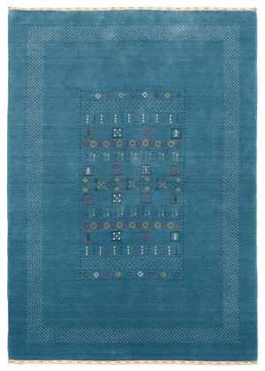 Blue And White Gabbeh Design Hand Loomed Wool Area Rug