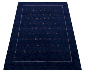 Blue And White Modern Design Hand Loomed Wool Area Rug