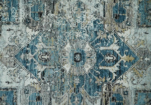 Blue And Beige Traditional Heriz Art Silk Area Rug
