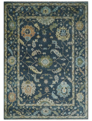 Blue, Beige and Green 10.3x13.8 Hand knotted Traditional Oushak Wool Area Rug, Kids, Living Room and Bedroom Rug