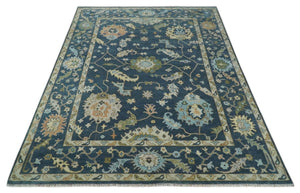 Blue, Beige and Green 10.3x13.8 Hand knotted Traditional Oushak Wool Area Rug, Kids, Living Room and Bedroom Rug