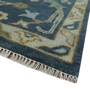 Blue, Beige and Green 10.3x13.8 Hand knotted Traditional Oushak Wool Area Rug, Kids, Living Room and Bedroom Rug