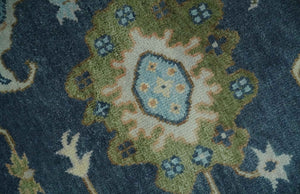 Blue, Beige and Green 9x12 Hand knotted Traditional Oushak Wool Area Rug