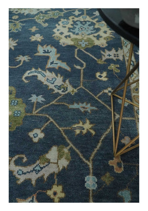 Blue, Beige and Green 9x12 Hand knotted Traditional Oushak Wool Area Rug