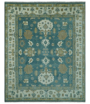 Blue, Beige And Green Traditional Hand Knotted Custom Made Wool rug