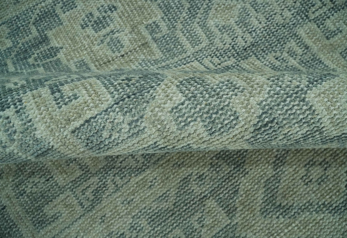 Blue, Beige and Silver 8x10 Hand Knotted Tribal Design wool area rug